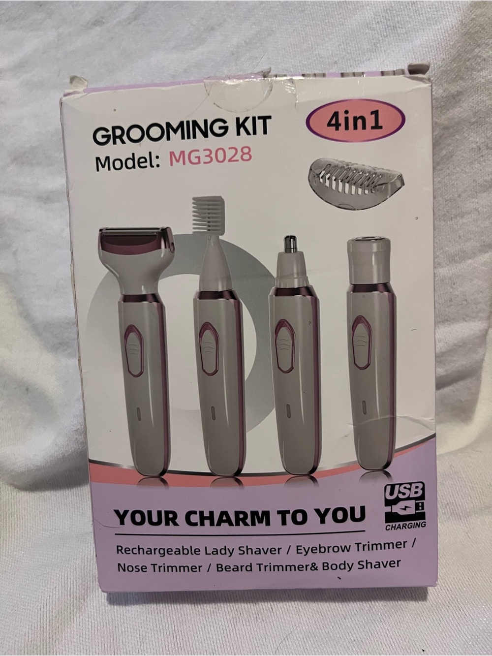 4-in-1 Rechargeable Grooming Kit - White & Pink
